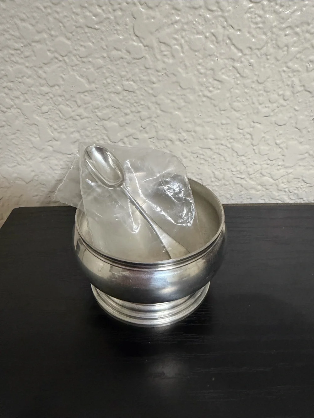 Vintage Stieff Peweter Williamsburg Restoration Salt Cellar Bowl & Spoon